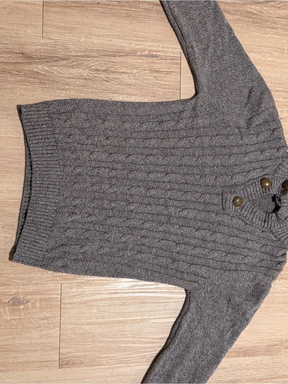 Enro Los Angeles Men's Cable Knit Sweater Gray Brown Mock Neck Button Pullover
